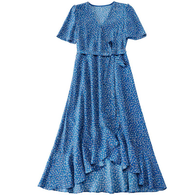 100% Pure Silk Vintage Style Dress Ladies Summer Chic Silk Dresses