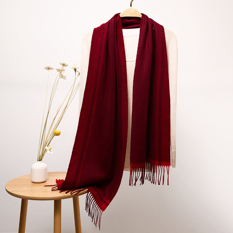 Long Plaid Cashmere Scarf With Tassel Winter Warps With Fringe Style 2 L