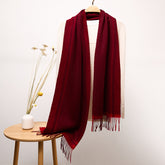 Long Plaid Cashmere Scarf With Tassel Winter Warps With Fringe Style 2 L