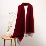 Long Plaid Cashmere Scarf With Tassel Winter Warps With Fringe Style 2 L