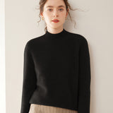 Womens Mock Neck Cashmere Sweater Long Sleeve Cashmere Pullover Ribbed Finishing