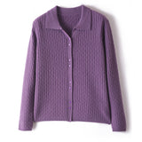 Womens Pure Cashmere Cardigan Cable Knit Button Front Polo Neck Cashmere Sweater