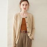 Womens Cashmere Cardigan Crew Neck Ribbed Neckline Cashmere Knit Sweater