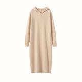 Womens Hooded Cashmere Sweater Dress Long Sleeve Cashmere Midi Dress