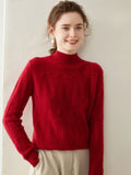 Womens Cable Knit Cashmere Sweater Mock Neck Cashmere Pullover Ribbed Trim