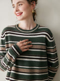 Womens Striped Cashmere Sweater Crew Neck Cashmere Pullover