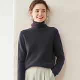 Womens Turtleneck Cashmere Sweater Long Sleeve Cashmere Pullover Rib Hem