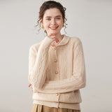 Womens Cable Knit Cashmere Cardigan Peter Pan Collar Cashmere Sweater