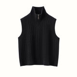 Womens Cable Knit Cashmere Vest Zip Mock Neck Cashmere Sweater Vest