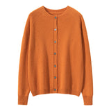 Womens Button Down Cashmere Cardigan Round Neck Long Sleeve Cashmere Sweater