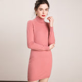 Womens Turtleneck Cashmere Dress Long Sleeve Knit Mini Sweater Dress