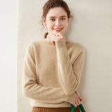 Womens Turtleneck Cashmere Sweater Long Sleeve Cashmere Pullover Rib Hem