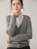 Womens Cable Knit Cashmere Cardigan Deep V Neck Cashmere Sweater