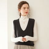 Womens Deep V Neck Cashmere Sweater Cashmere Vest Ribbed Trim