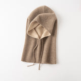 Double Layer Cashmere Hooded Scarf Two Tone Cashmere Balaclava Neck Warmer
