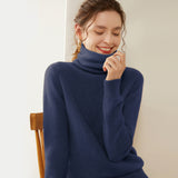 Womens Turtleneck Cashmere Sweater Long Sleeve Cashmere Pullover Rib Hem