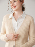 Womens Cable Knit Cashmere Cardigan Deep V Neck Cashmere Sweater