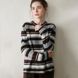 Womens Striped Cashmere Sweater Crew Neck Cashmere Pullover