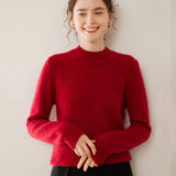 Womens Cashmere Sweater Textured Knit Long Sleeve Mock Neck Cashmere Pullover