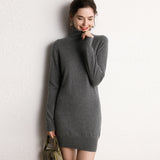 Womens Turtleneck Cashmere Dress Long Sleeve Knit Mini Sweater Dress