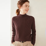 Womens Mock Neck Cable Knit Cashmere Sweater Textured Cashmere Pullover