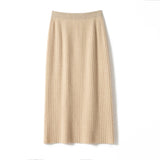 Womens Ribbed Knit Cashmere Skirt High Waist Cashmere Sweater Skirt
