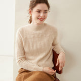 Womens Cable Knit Cashmere Sweater Mock Neck Cashmere Pullover Ribbed Trim