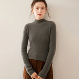 Womens Mock Neck Cashmere Ribbed Sweater Cashmere Pullover