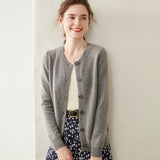 Womens Cashmere Cardigan Crew Neck Ribbed Neckline Cashmere Knit Sweater