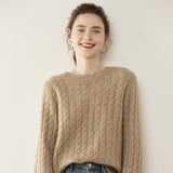 Womens Cable Knit Cashmere Sweater Crew Neck Cashmere Pullover Multi Colors