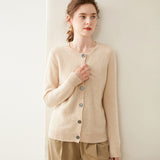 Womens Cashmere Cardigan Crew Neck Ribbed Neckline Cashmere Knit Sweater