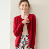 Womens Cashmere Cardigan Crew Neck Ribbed Neckline Cashmere Knit Sweater