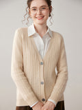 Womens Cable Knit Cashmere Cardigan Deep V Neck Cashmere Sweater