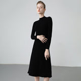 Womens Ribbed Cashmere Midi Dress Mock Neck Cashmere Sweater Dress Fitted Cashmere Dress
