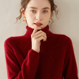 Womens Turtleneck Cashmere Sweater Textured Knit Turtleneck Pullover