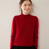 Womens Mock Neck Cashmere Sweater Long Sleeve Cashmere Pullover Ribbed Finishing
