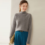 Womens Mock Neck Cable Knit Cashmere Sweater Textured Cashmere Pullover