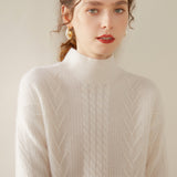 Womens Mock Neck Cable Knit Cashmere Sweater Textured Cashmere Pullover