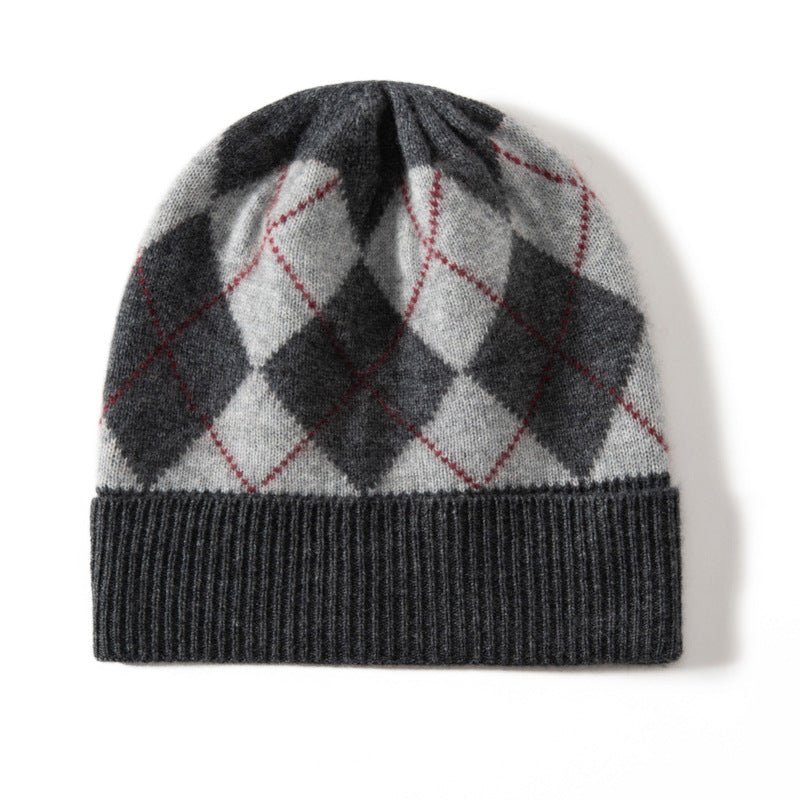 Argyle Cashmere Knit Beanie Patterned Cashmere Winter Cap Diamond Cashmere Hat