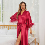 Bridal Silk Kimono Robes With Ostrich Feather Silk Robe