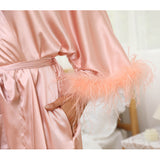 Bridal Silk Kimono Robes With Ostrich Feather Silk Robe
