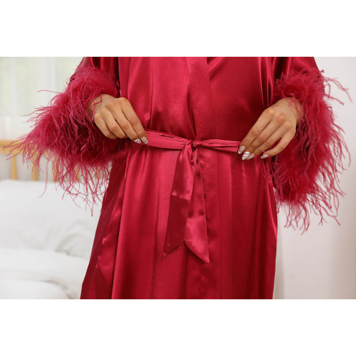 Bridal Silk Kimono Robes With Ostrich Feather Silk Robe