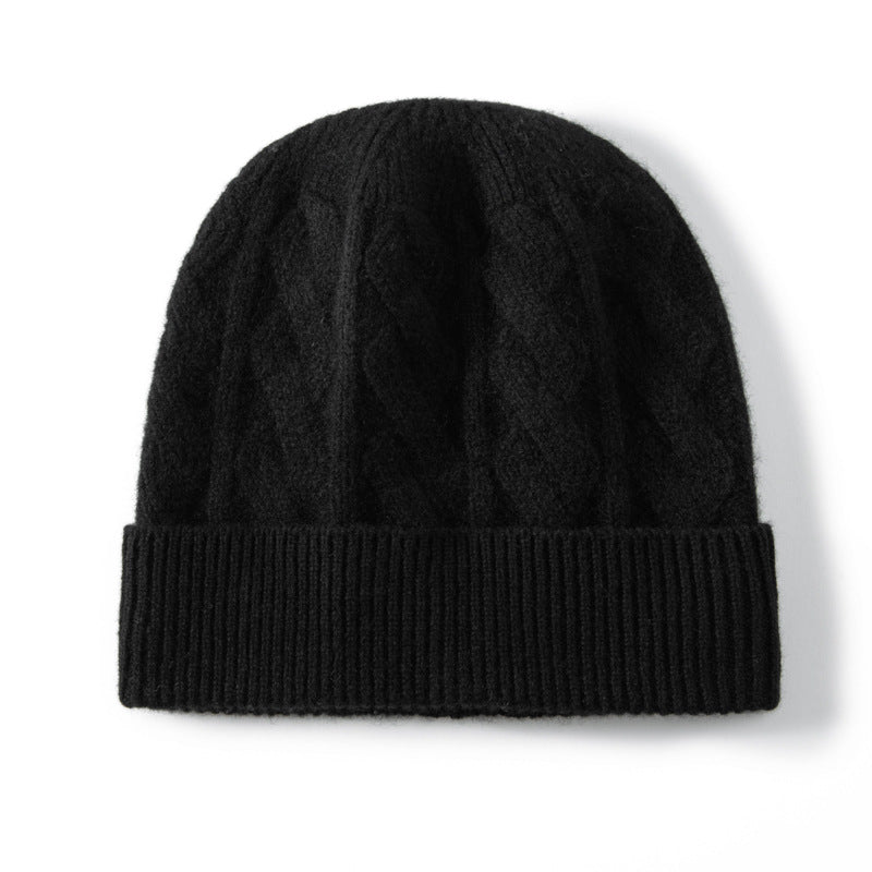 Cashmere Beanie Solid Cable Knitted Cashmere Winter Hat for Women and Men