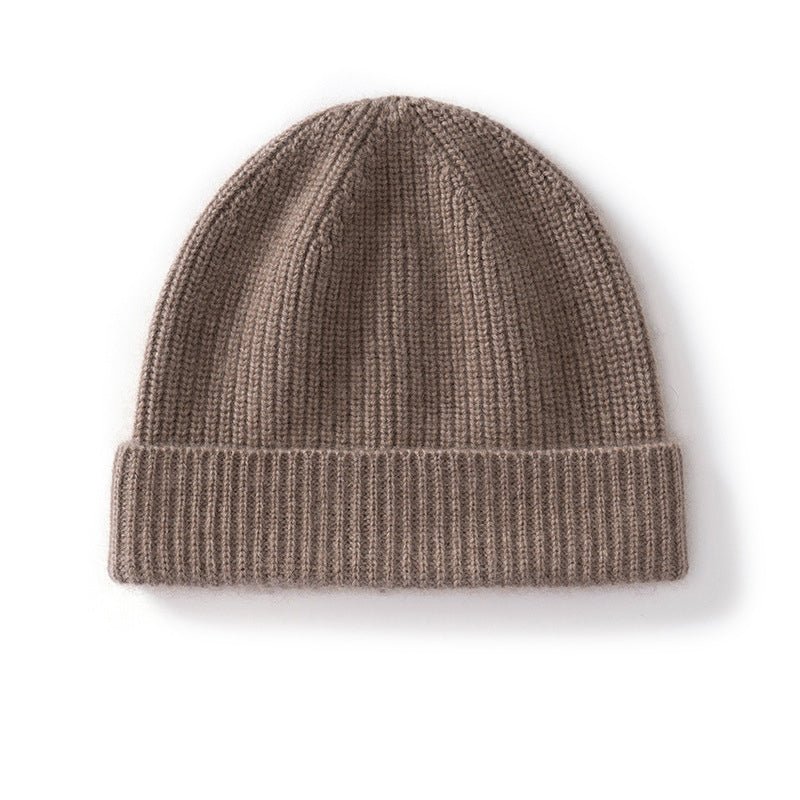 Cashmere Knit Beanie Hat with Fold Over Cuff Ribbed Winter Cashmere Cap
