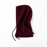 Cashmere Ribbed Knit Hood Adjustable Drawstring Cashmere Balaclava