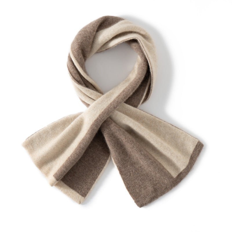 Color Contrast Pure Cashmere Scarf for Women Cashmere Crossover Scarf