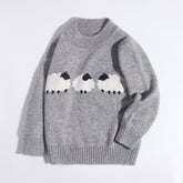 Cute Kids Pure Cashmere Sweater Sheep Intarsia Knit Cashmere Pullover Ribbing Hem