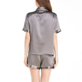 Dark Grey Silk Pajamas Shorts Set with White Trimming