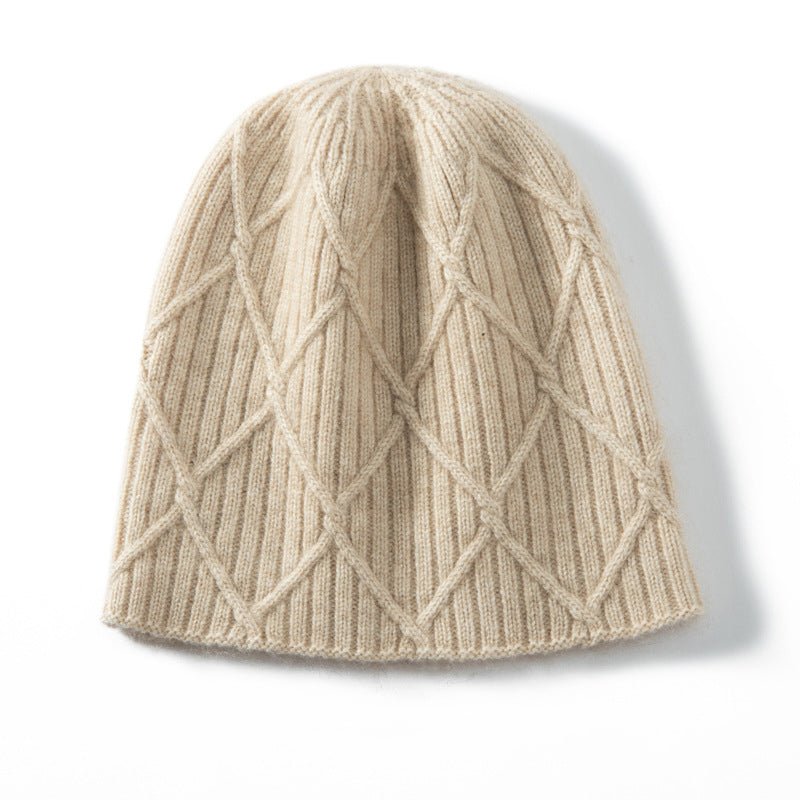 Diamond Cashmere Beanie Textured Cashmere Knit Hat for Men and Women