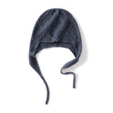 Diamond Knit Pure Cashmere Beanie Cashmere Bonnet Hat with Ties